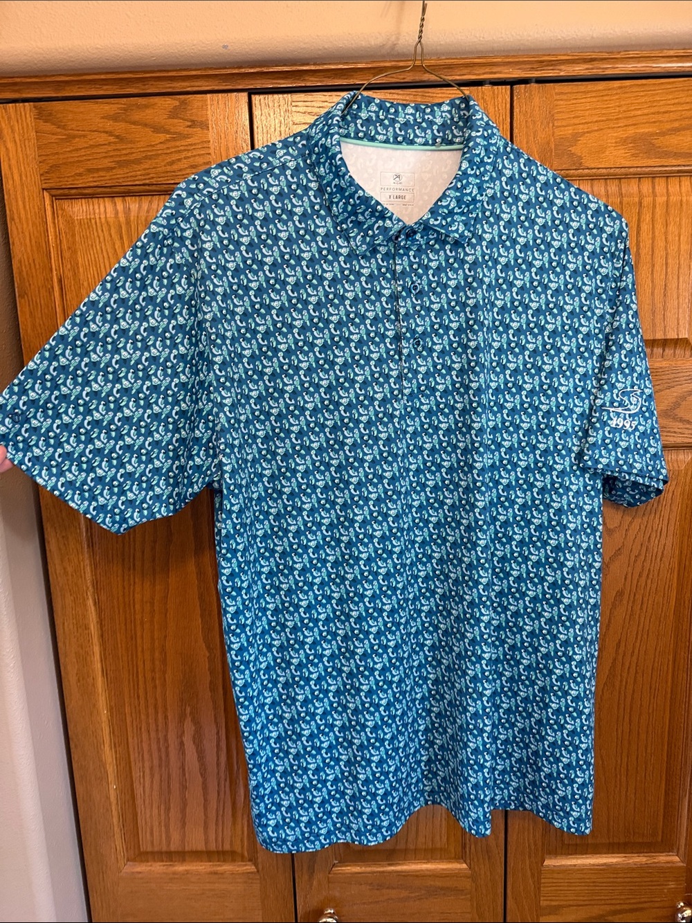 Head Teal and White Parrot-Print Polo-embroidered on sleeves